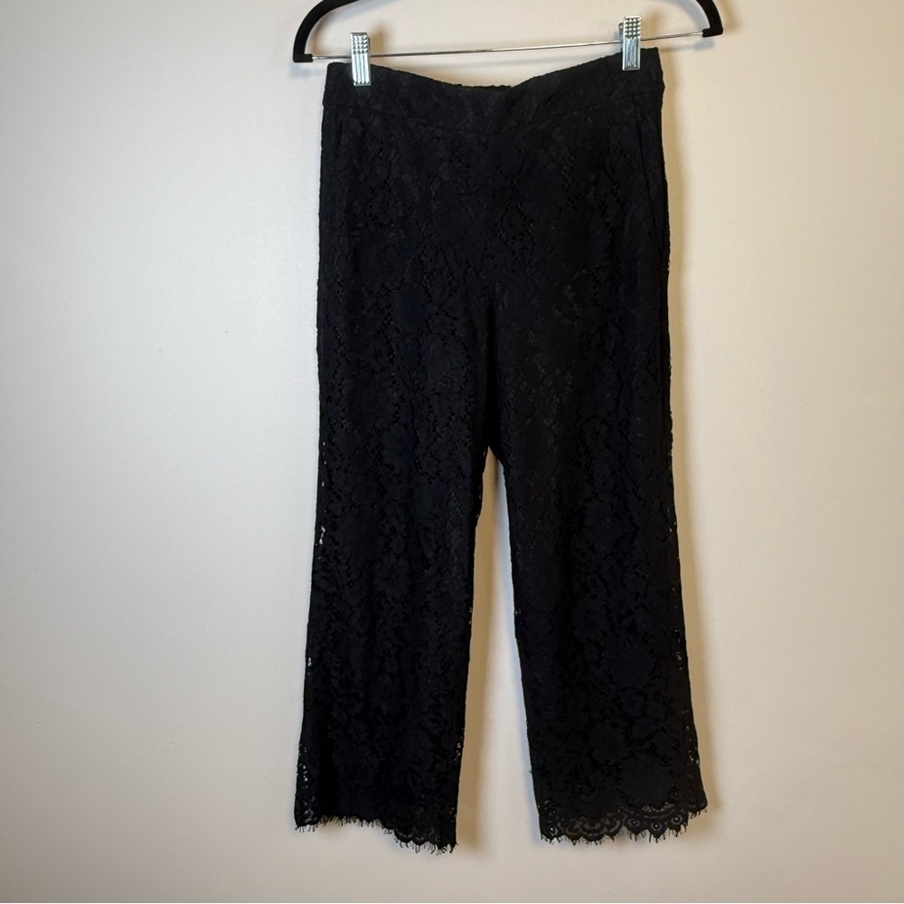 J. Crew Black Lace High Rise Pull On Peyton Cropped Length Pants Size 6P NWT - Picture 2 of 9